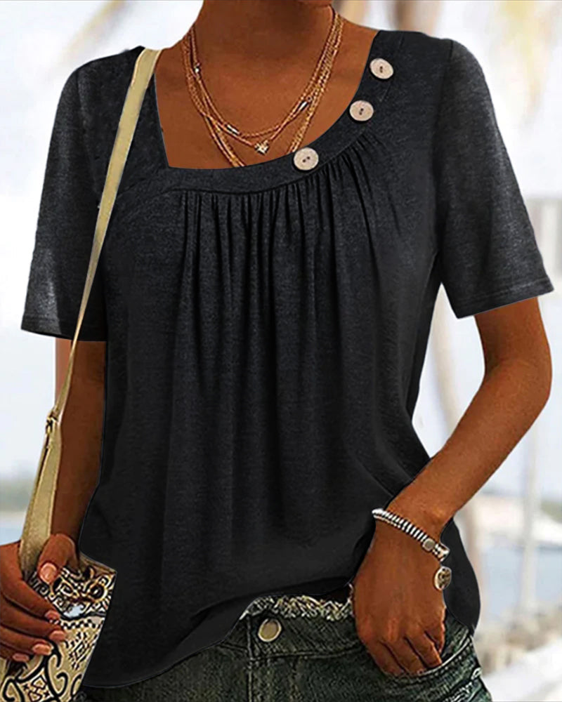 Hendrika | Comfortabele Effen Top met Korte Mouwen