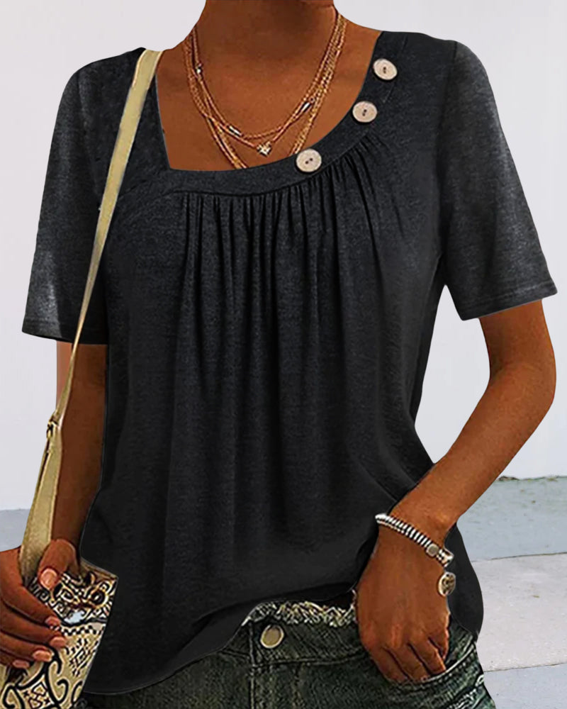Hendrika | Comfortabele Effen Top met Korte Mouwen