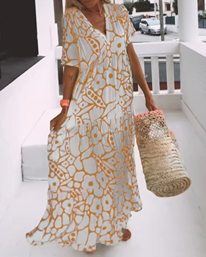 Agnes | Losse Jurk met V-hals en Print