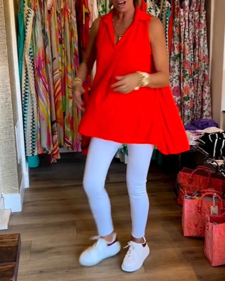Bertha | Mouwloze Top met Ruches en Revers