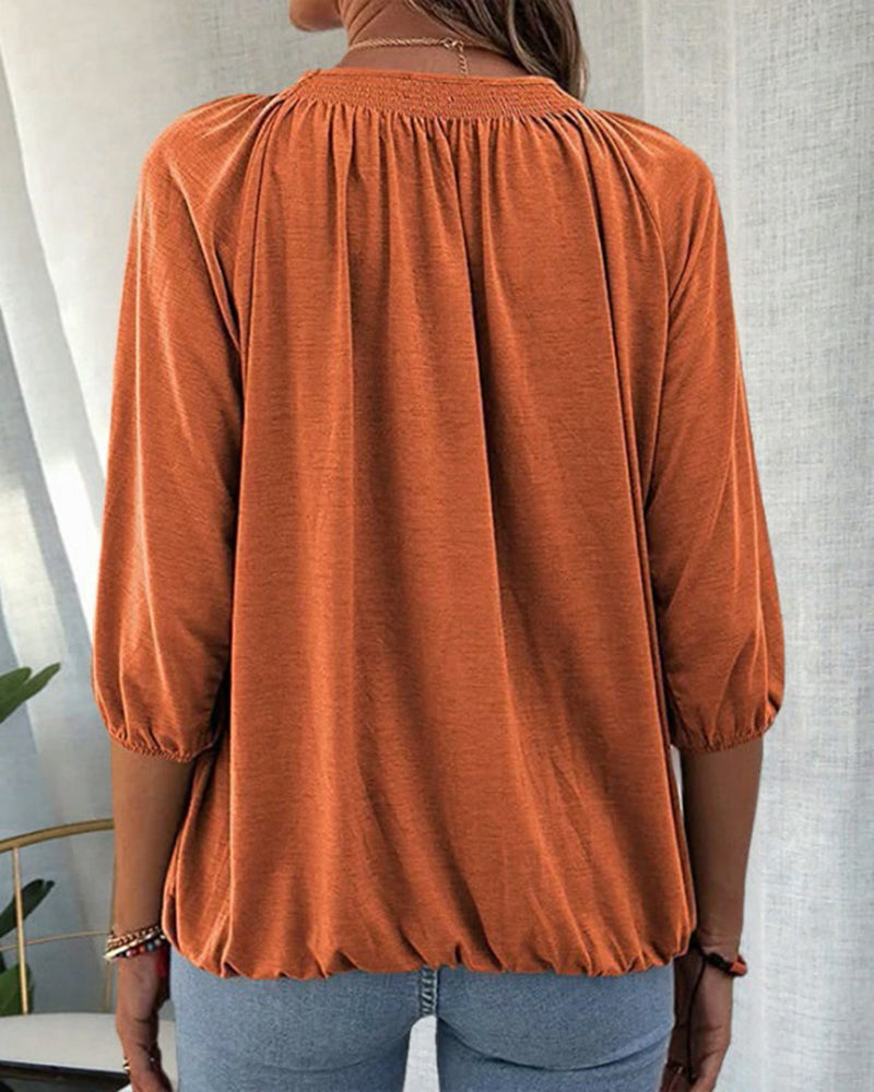 Baukje | T-shirt met Ronde Hals en Driekwartmouwen