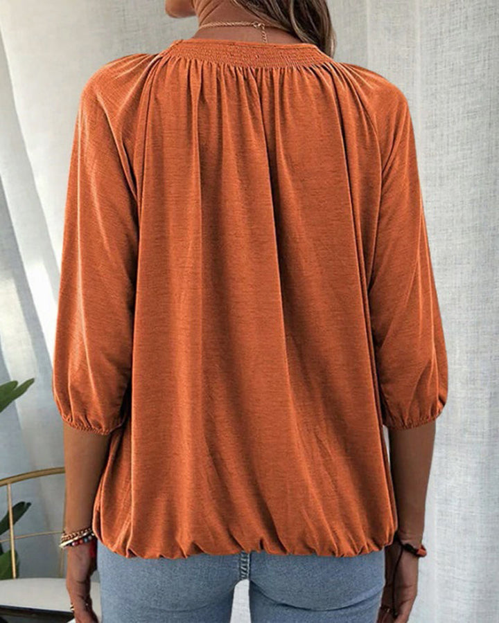 Baukje | T-shirt met Ronde Hals en Driekwartmouwen