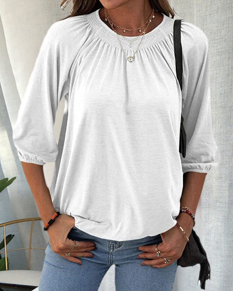 Baukje | T-shirt met Ronde Hals en Driekwartmouwen