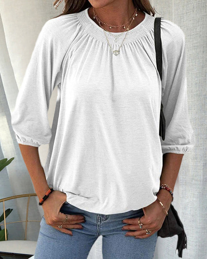 Baukje | T-shirt met Ronde Hals en Driekwartmouwen