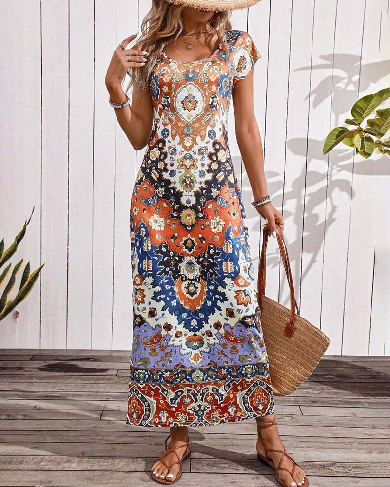 Janny | Kleurrijke Casual Jurk met Print en Splitten