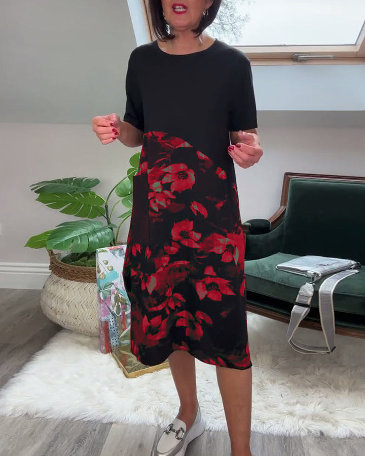 Ada | Patchworkjurk met Ronde Halslijn en Bloemenprint