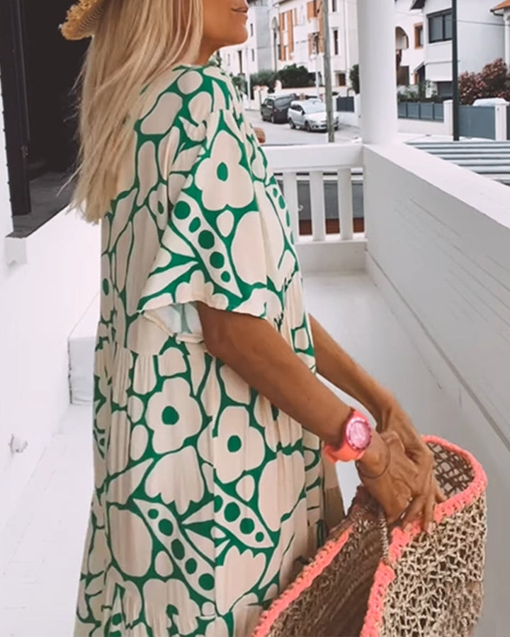 Agnes | Losse Jurk met V-hals en Print
