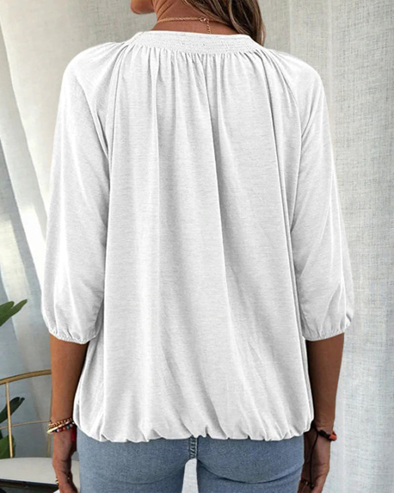 Baukje | T-shirt met Ronde Hals en Driekwartmouwen