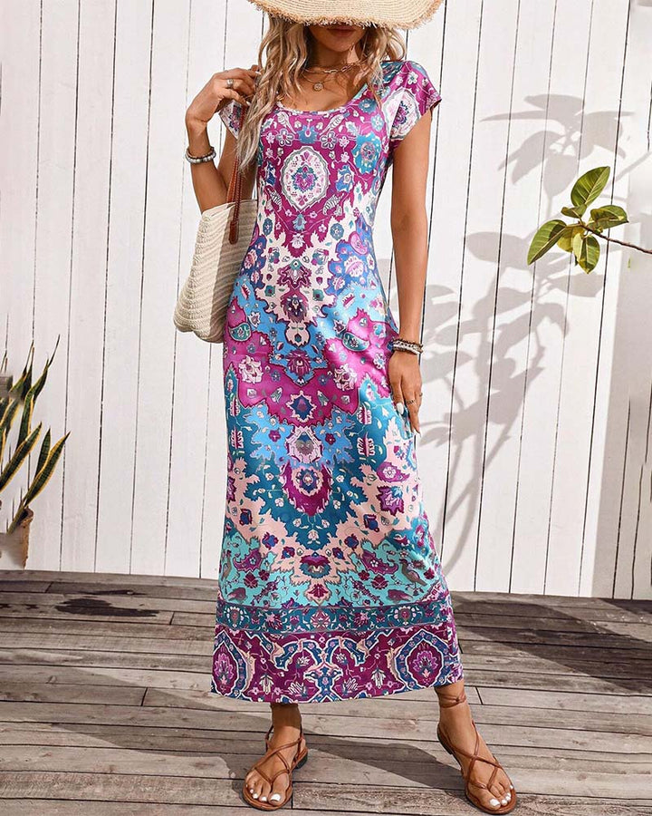 Janny | Kleurrijke Casual Jurk met Print en Splitten