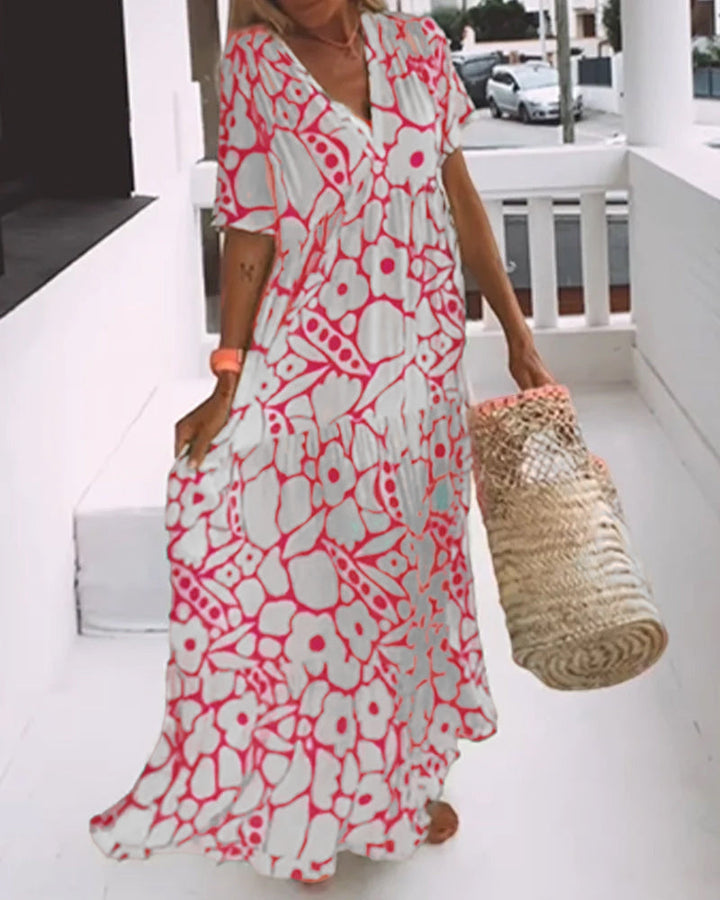 Agnes | Losse Jurk met V-hals en Print
