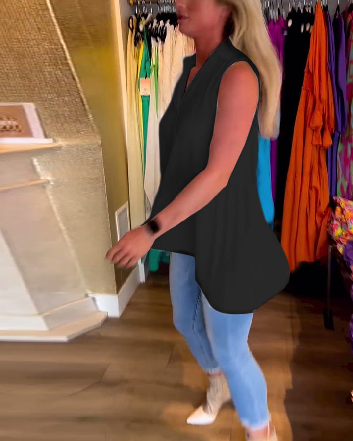 Bertha | Mouwloze Top met Ruches en Revers