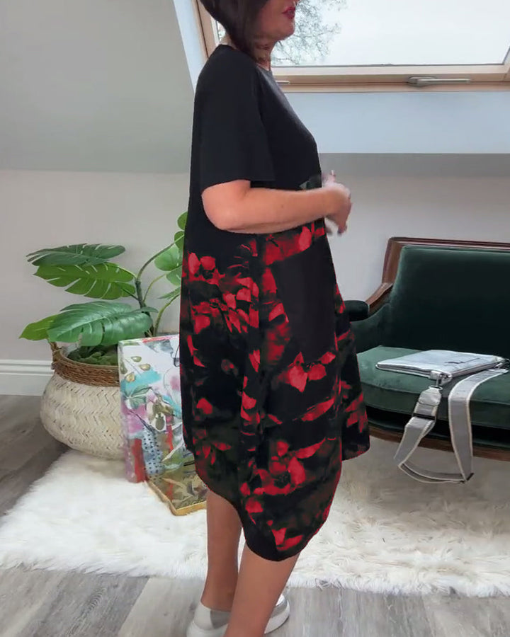 Ada | Patchworkjurk met Ronde Halslijn en Bloemenprint