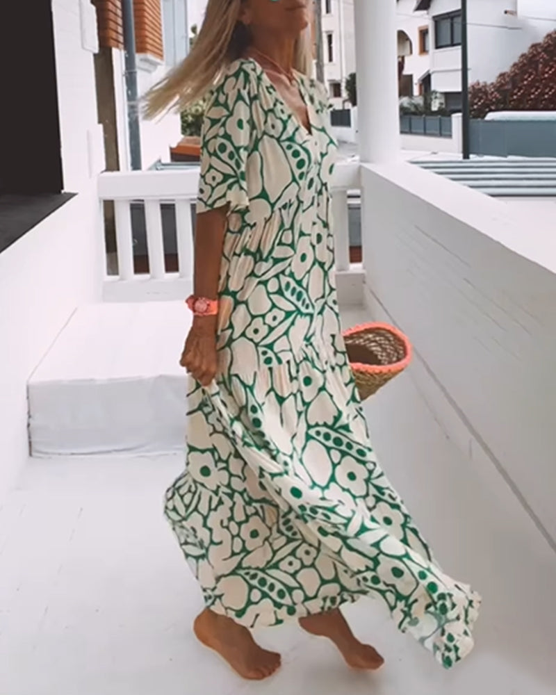 Agnes | Losse Jurk met V-hals en Print