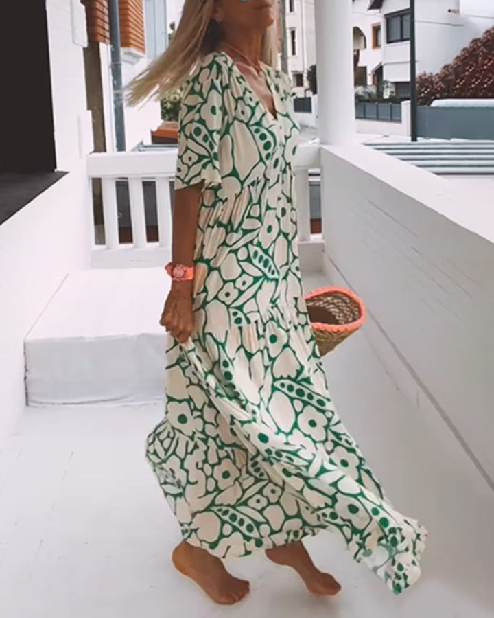 Agnes | Losse Jurk met V-hals en Print