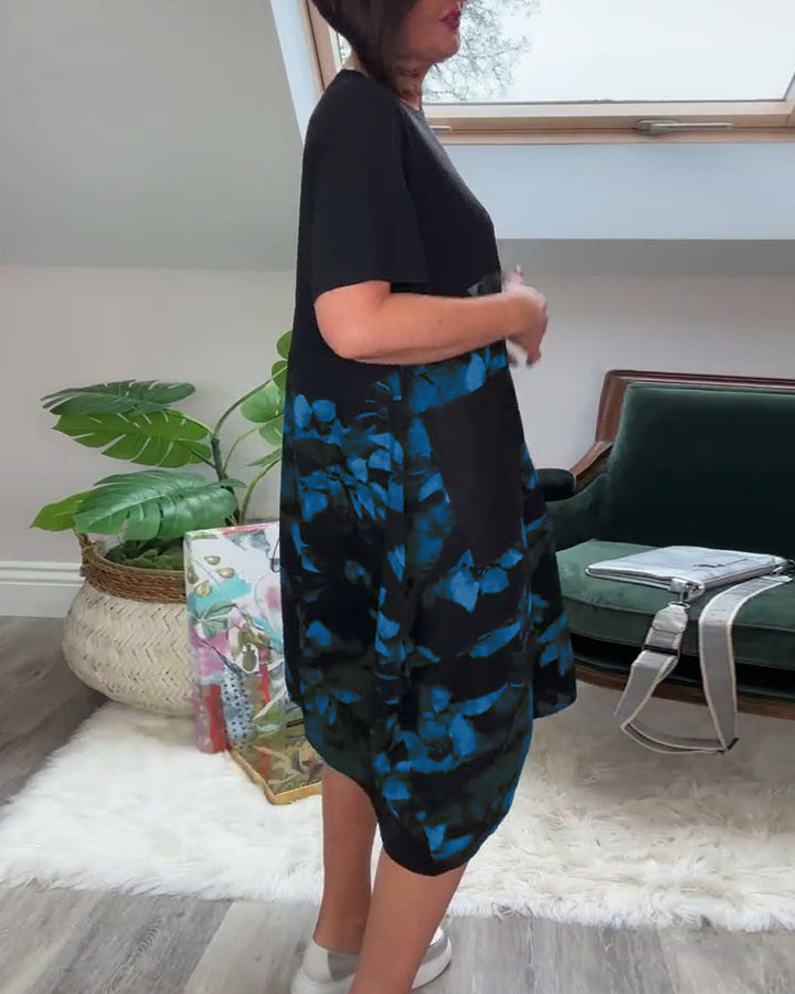Ada | Patchworkjurk met Ronde Halslijn en Bloemenprint