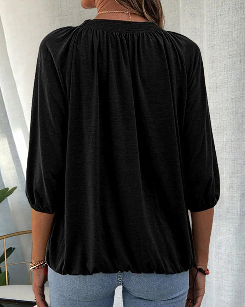 Baukje | T-shirt met Ronde Hals en Driekwartmouwen