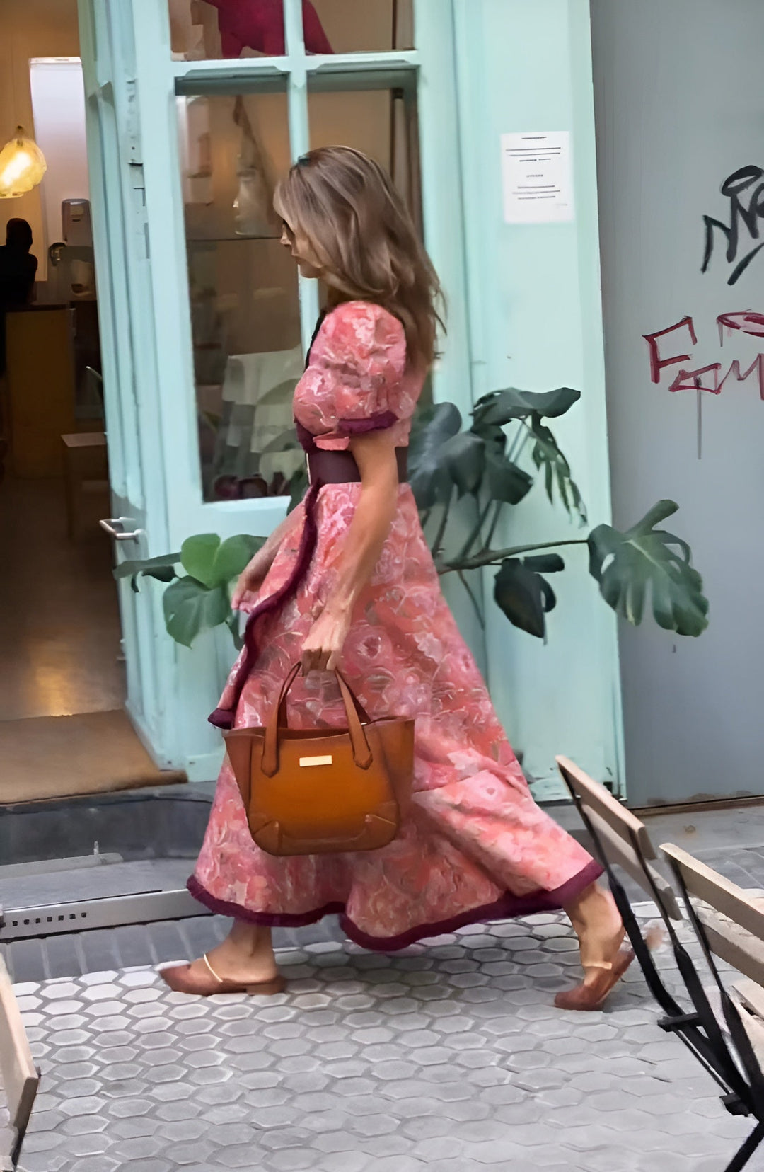 Saskia | Elegante Roze Maxi-jurk met Korte Mouwen