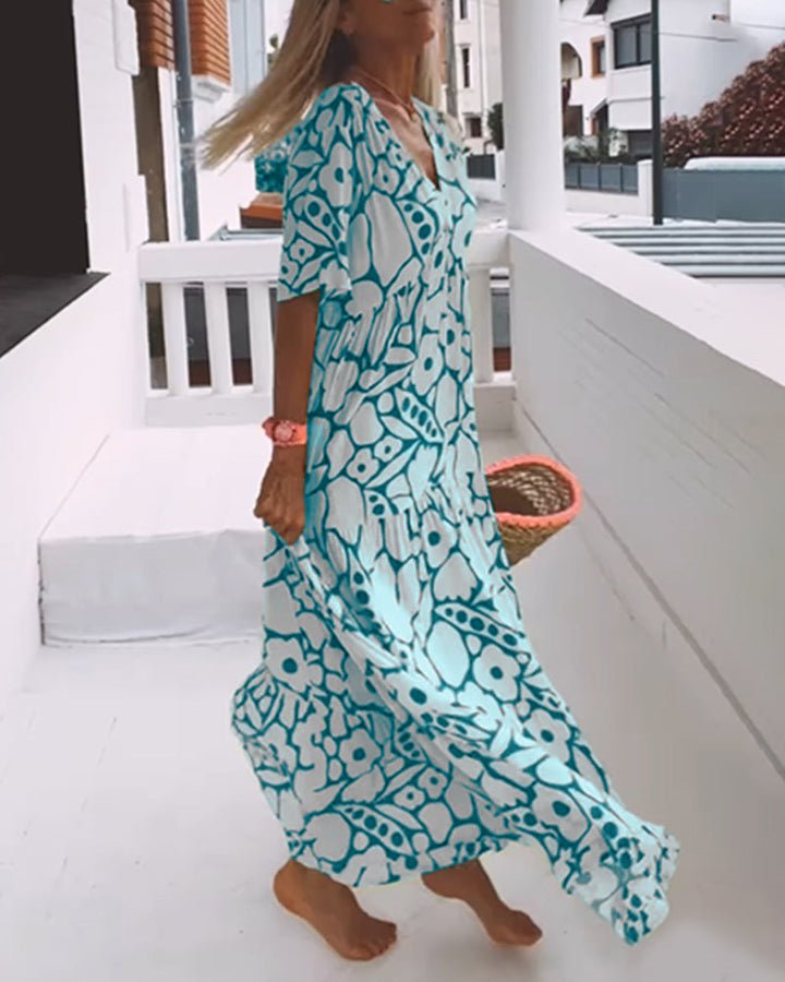 Agnes | Losse Jurk met V-hals en Print