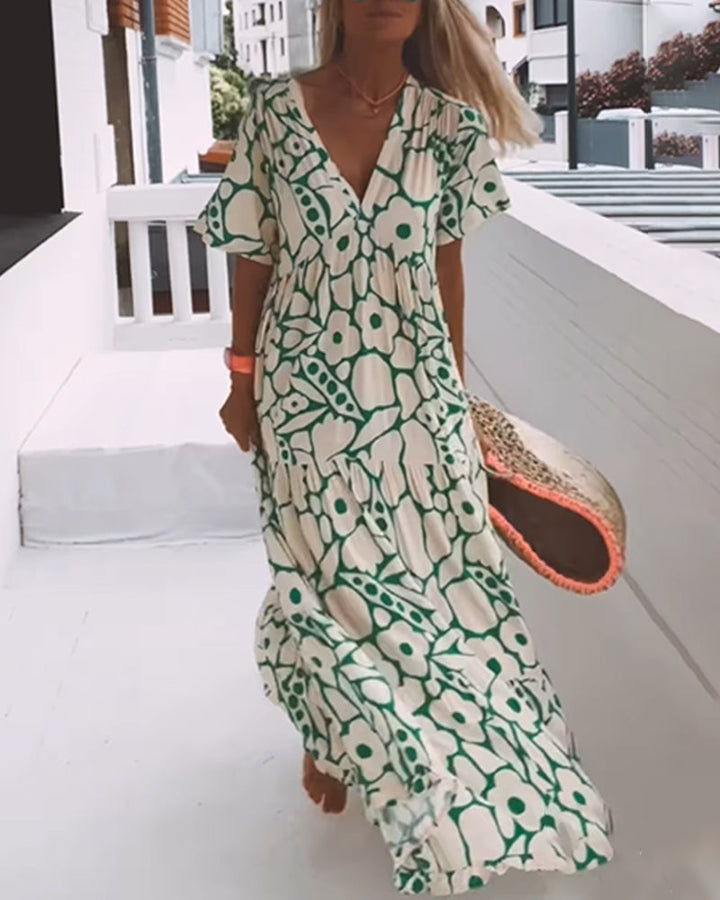 Agnes | Losse Jurk met V-hals en Print
