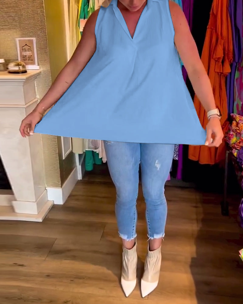 Bertha | Mouwloze Top met Ruches en Revers