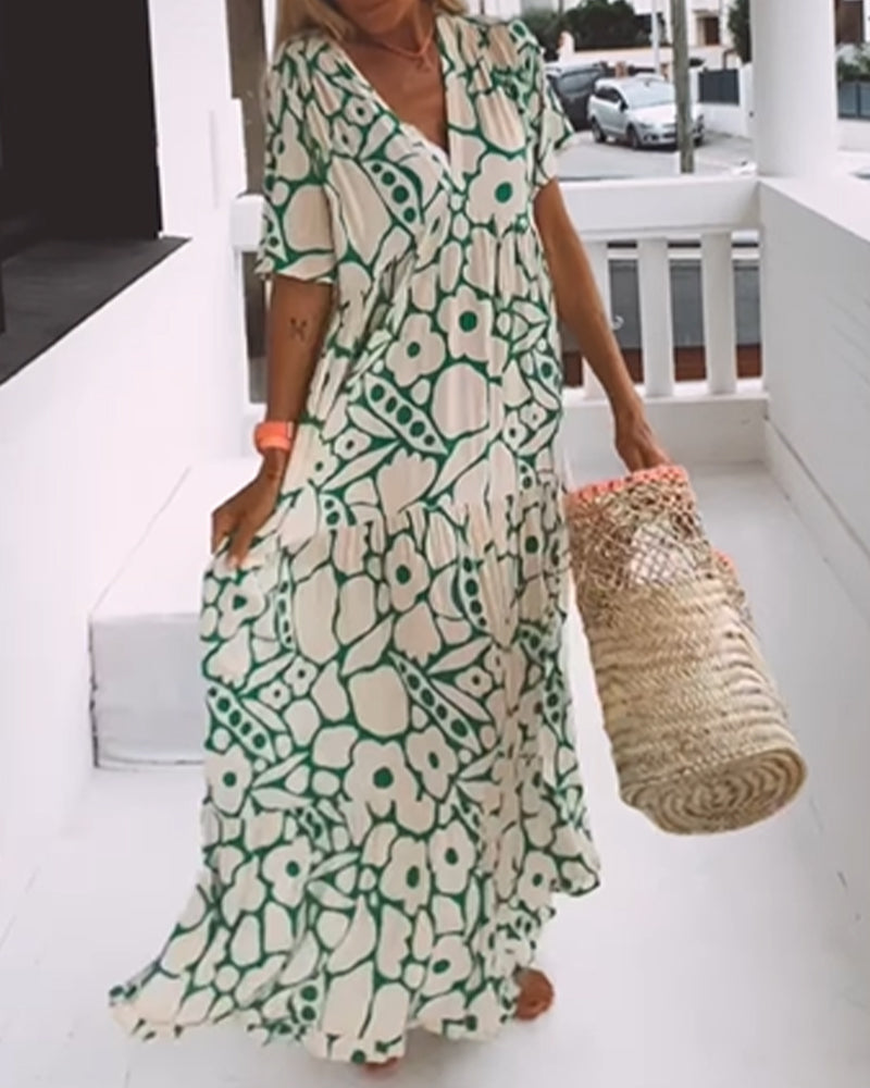 Agnes | Losse Jurk met V-hals en Print