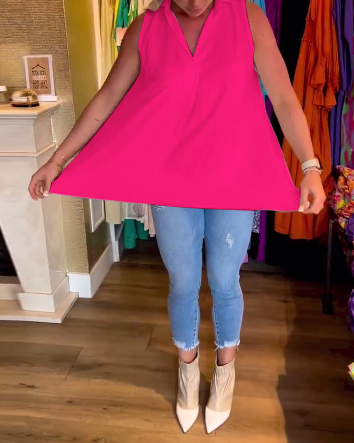 Bertha | Mouwloze Top met Ruches en Revers