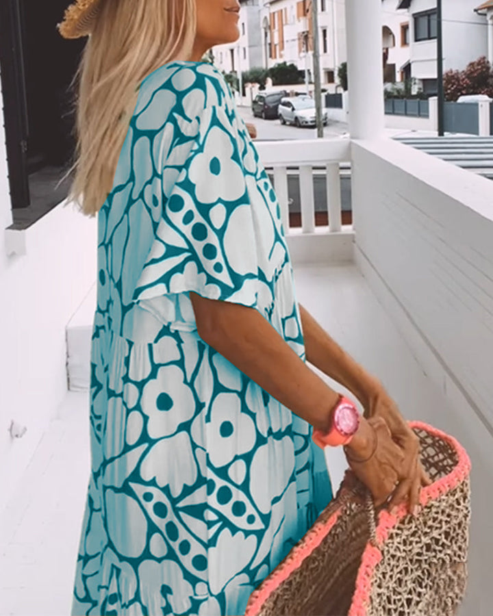 Agnes | Losse Jurk met V-hals en Print