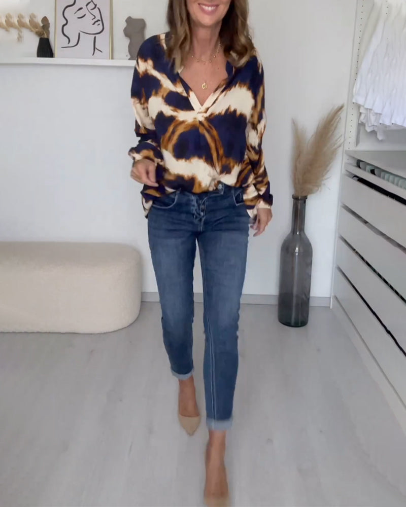 Gretha | Casual Top met Print en V-hals