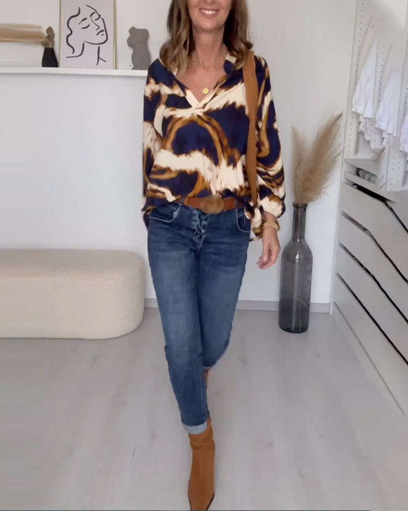 Gretha | Casual Top met Print en V-hals