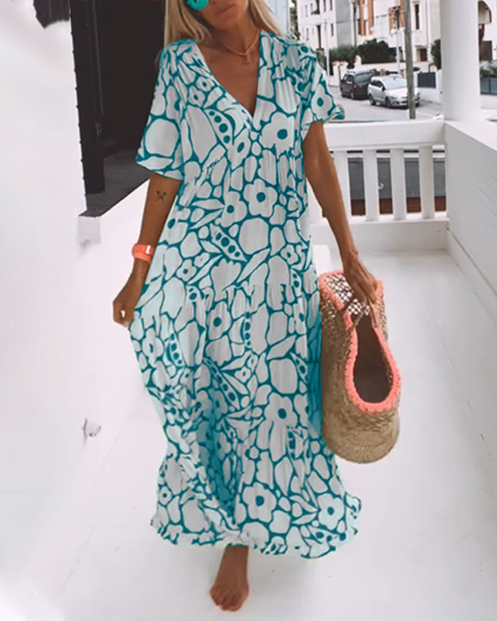 Agnes | Losse Jurk met V-hals en Print