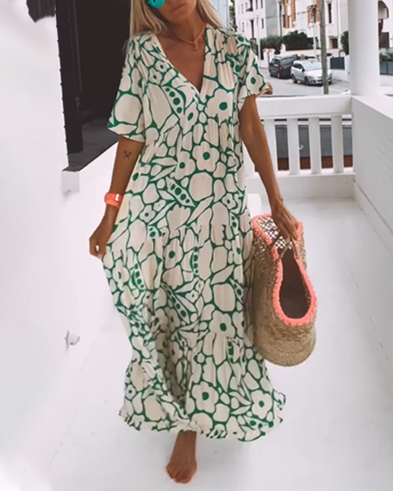 Agnes | Losse Jurk met V-hals en Print