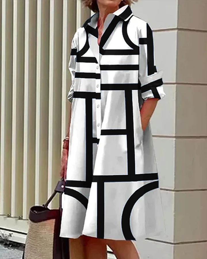 Ellen | Jurk met Zakken en Geometrische Print