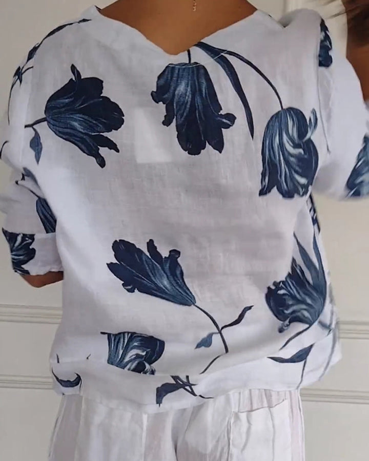 Fien | Top van Katoen en Linnen met Bloemenprint