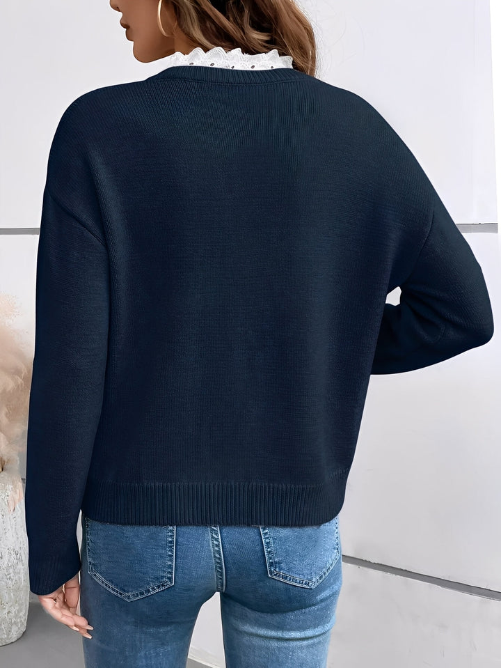 Martine | Chique Gebreide Trui met Elegante Kantkraag