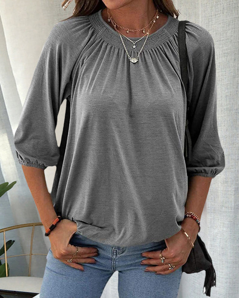 Baukje | T-shirt met Ronde Hals en Driekwartmouwen