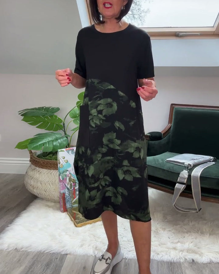 Ada | Patchworkjurk met Ronde Halslijn en Bloemenprint