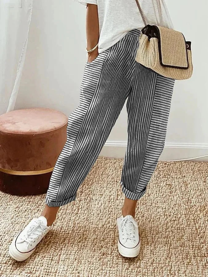 Mathilde | Gestreepte Katoenen Broek