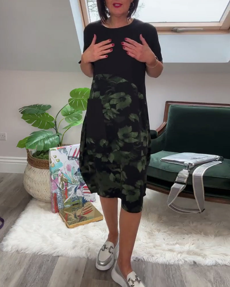 Ada | Patchworkjurk met Ronde Halslijn en Bloemenprint