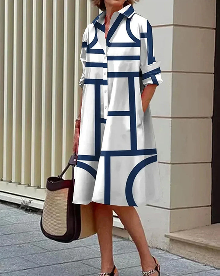 Ellen | Jurk met Zakken en Geometrische Print