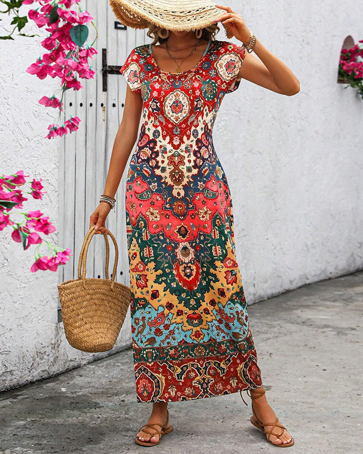Janny | Kleurrijke Casual Jurk met Print en Splitten