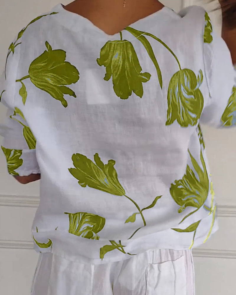 Fien | Top van Katoen en Linnen met Bloemenprint