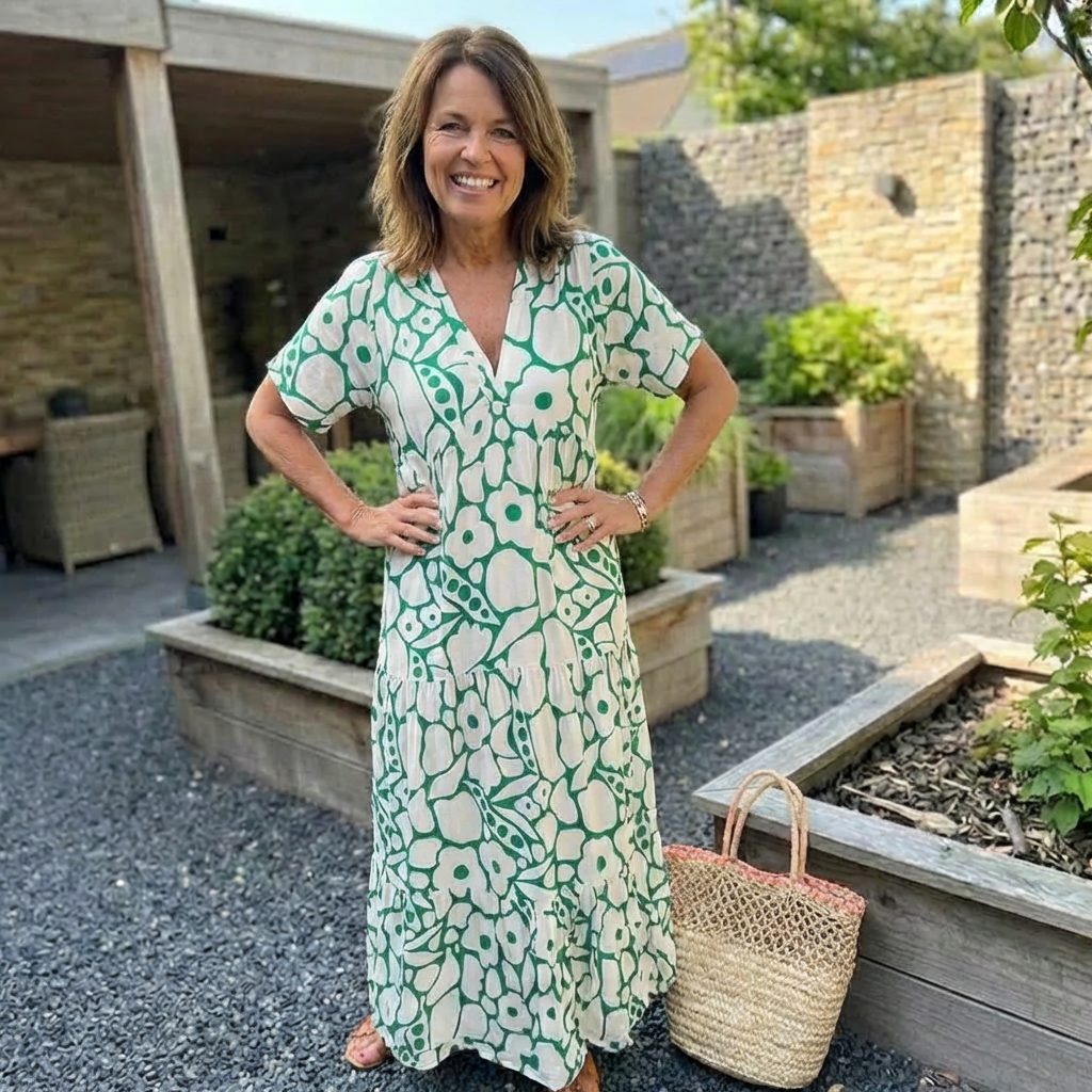 Agnes | Losse Jurk met V-hals en Print