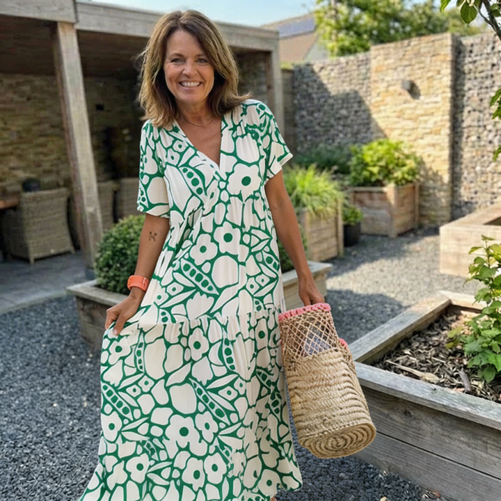Agnes | Losse Jurk met V-hals en Print